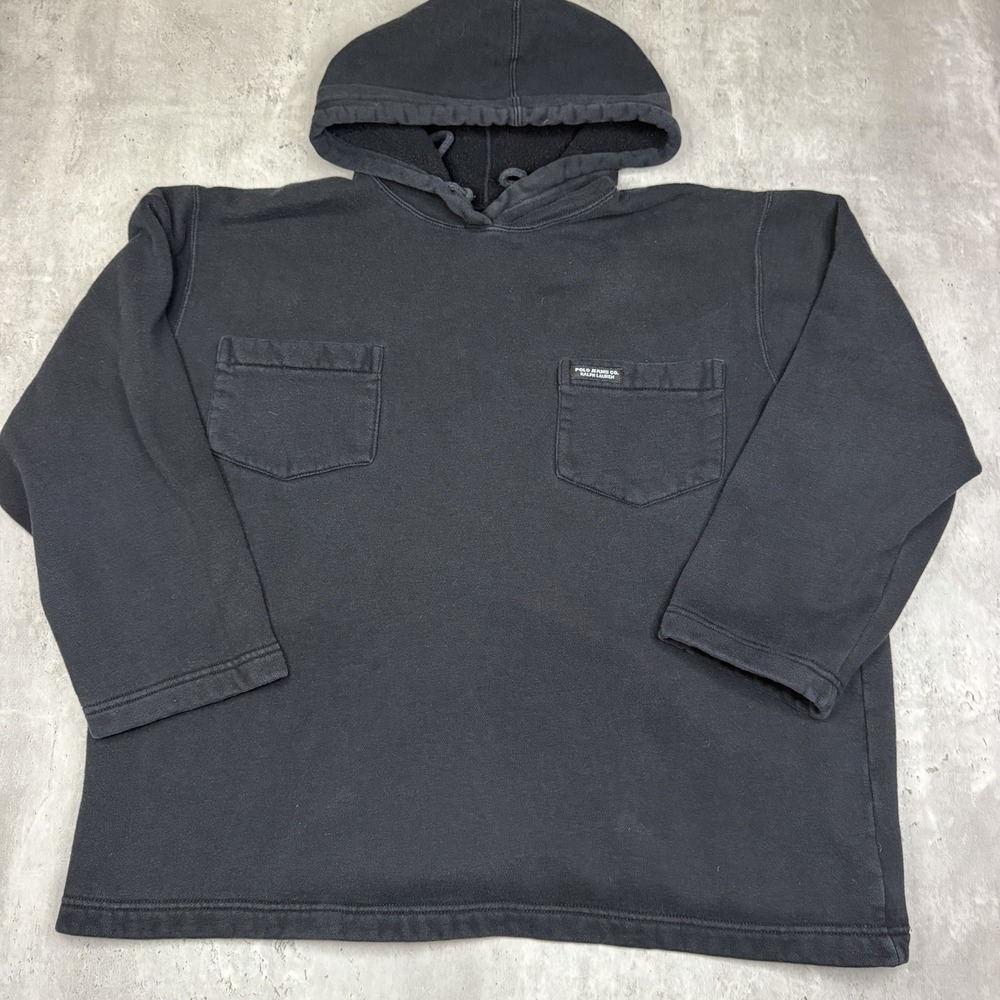 Vintage 90s Polo Jeans Co Ralph Lauren Dual Pocket Hoodie Black M/L Sweatshirt